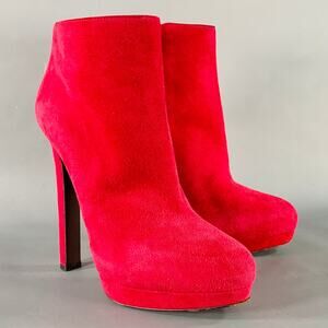 ALEXANDER MCQUEEN Size 8 Red Suede Platform Ankle Boots